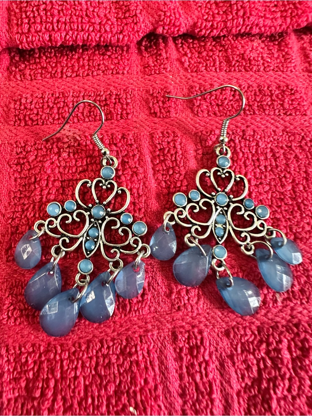 Unlisted Blue Filigree Chandelier Earrings